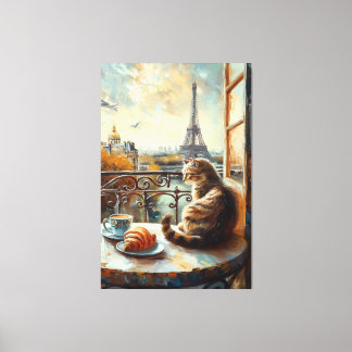 Toile Un matin à Paris | Chat au gingembre dans un café