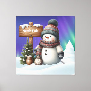 Toile Un mignon bonhomme de neige sur le Pôle Nord avec