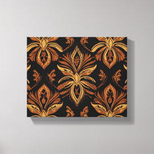 Toile un motif d'or et de fleurs brunes