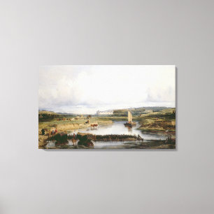 Toile Un paysage étendu de rivière avec une vue du ch