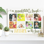 Toile Un petit-enfant riant 8 photo Collage de la main L<br><div class="desc">Créez votre propre toile enveloppée personnalisée pour les grands-parents spéciaux. Le texte dit "le rire d'un petit-enfant est ensoleillé dans la maison" et est écrit en calligraphie ornée, en vert olive et jaune doré. Le modèle est prêt pour vous à ajouter vos propres photos de famille avec les petits-enfants. Vos...</div>