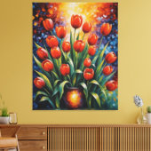 Toile un tableau de tulipes rouges dans un vase (Insitu(Salon))