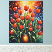 Toile un tableau de tulipes rouges dans un vase (Insitu (Plancher de Bois))
