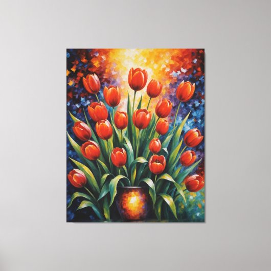 Toile un tableau de tulipes rouges dans un vase (Recto)
