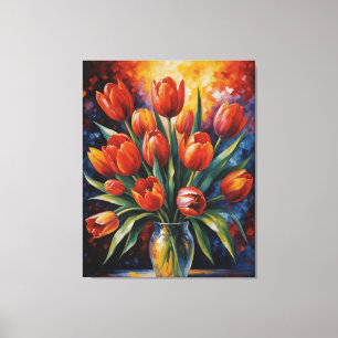 Toile un tableau de tulipes rouges dans un vase vintage