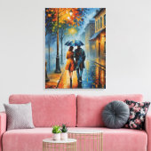 Toile un tableau d'un couple marchant dans une rue pluvi (Insitu(Salon))