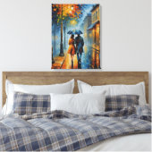 Toile un tableau d'un couple marchant dans une rue pluvi (Insitu(Chambre))
