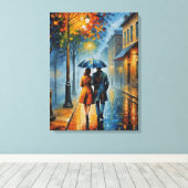 Toile un tableau d'un couple marchant dans une rue pluvi (Insitu (Plancher de Bois))