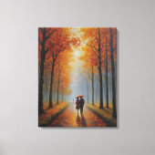 Toile un tableau d'un couple marchant sur un chemin arbo (Recto)