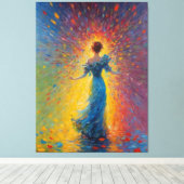 Toile un tableau d'une femme en robe bleue (Insitu (Plancher de Bois))