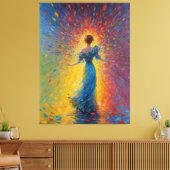 Toile un tableau d'une femme en robe bleue (Insitu(Salon))