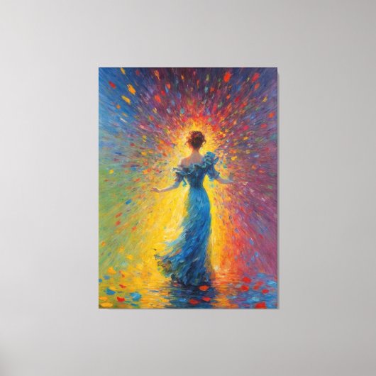 Toile un tableau d'une femme en robe bleue (Recto)