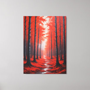 Toile un tableau d'une forêt d'arbres rouge