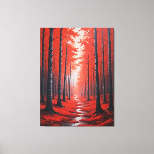 Toile un tableau d'une forêt d'arbres rouge (Recto)