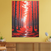 Toile un tableau d'une forêt d'arbres rouge (Insitu(Salon))