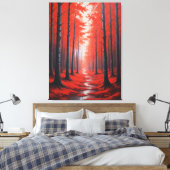 Toile un tableau d'une forêt d'arbres rouge (Insitu(Chambre))