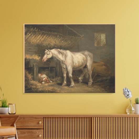 Toile Un vieux cheval avec un chien dans une stabilité p (Insitu(Salon))