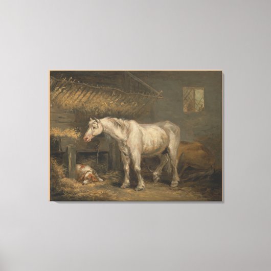 Toile Un vieux cheval avec un chien dans une stabilité p (Recto)