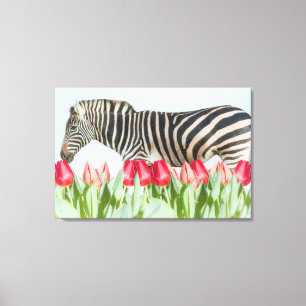Toile Un zèbre parmi les tulipes