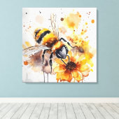 Toile Une abeille ramasse du miel sur une fleur. (Insitu (Plancher de Bois))