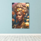 Toile Une belle femme noire dans un jardin fleuri (Insitu (Plancher de Bois))