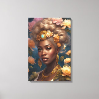 Toile Une belle femme noire dans un jardin fleuri