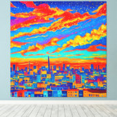 Toile Une belle vue sur la ville la nuit (Insitu (Plancher de Bois))