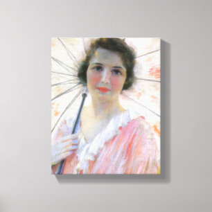 Toile Une dame en robe rose avec un parasol (Robert Reid