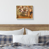 Toile Une femme assise à côté d'un vase de fleurs de Deg (Insitu(Chambre))