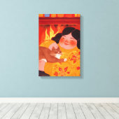 Toile Une femme et son chat (Insitu (Plancher de Bois))