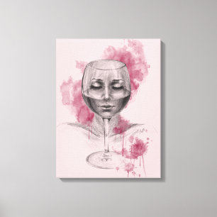 Toile Une femme face à un dessin surréaliste en verre