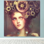 Toile Une femme imaginaire avec des engrenages de steamp (Insitu (Plancher de Bois))