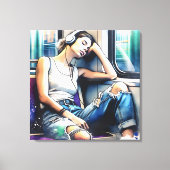 Toile Une femme qui dort dans le métro à écouter de la m (Recto)