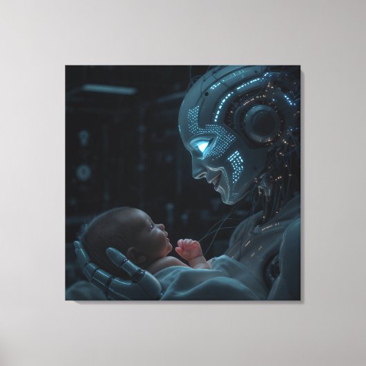 Toile Une femme robotique accrochée à un bébé (Recto)
