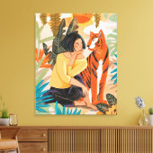 Toile Une fille avec une affiche de la jungle au coucher (Insitu(Salon))