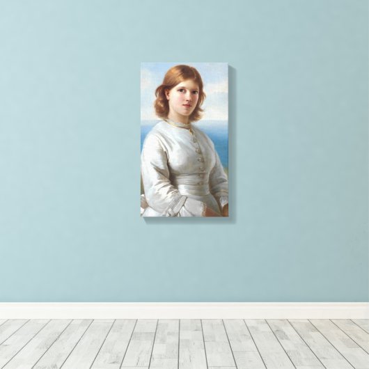 Toile Une fille en robe de soie blanche pour la sainte c (Insitu (Plancher de Bois))