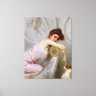 Toile Une jeune dame avec son chiot par Vittorio Corcos