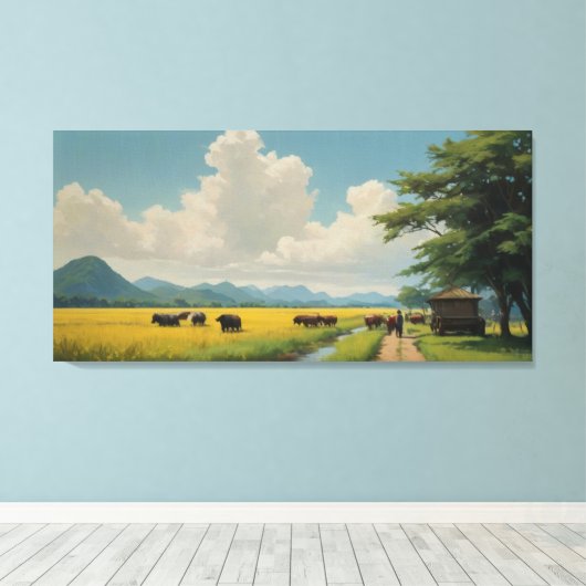 Toile une peinture d'un groupe de vaches dans un champ v (Insitu (Plancher de Bois))