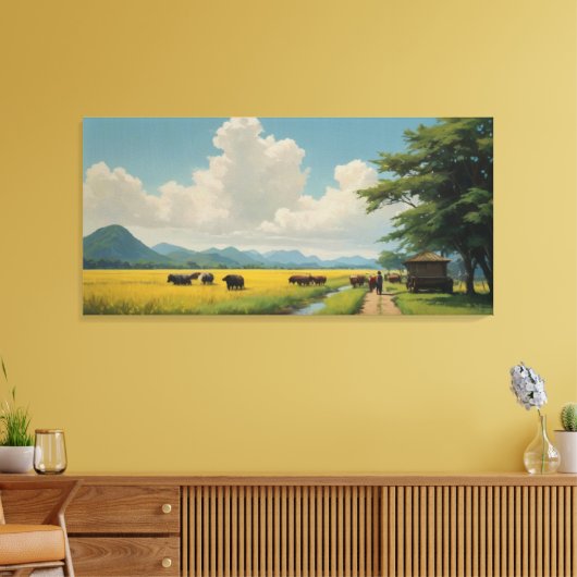 Toile une peinture d'un groupe de vaches dans un champ v (Insitu(Salon))