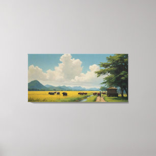 Toile une peinture d'un groupe de vaches dans un champ v