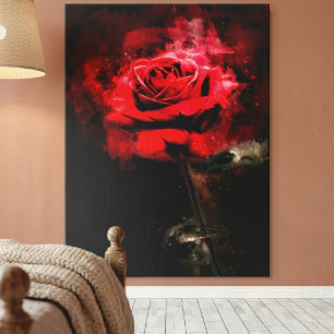 Toile Une rose rouge aquarelle sur fond noir