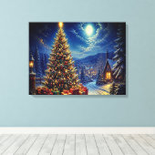 Toile Une scène de Noël bleue dans la rue du quartier (Insitu (Plancher de Bois))