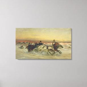 Toile Une troïka d'hiver galopante à l'aube