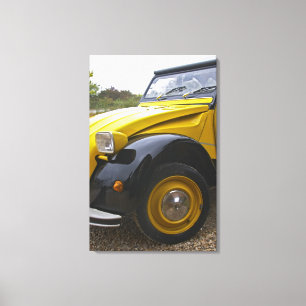 Toile Une vieille Citroen 2CV 2 CV noire et jaune,