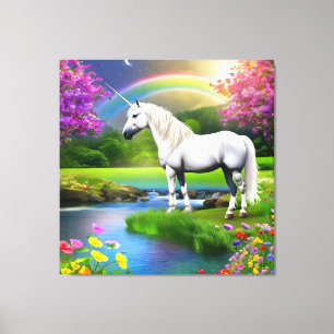 Toile Unicorn Arc-en-ciel Fleurs du paysage Quatre