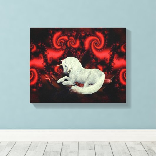 Toile Unicorne blanche Rouge Fractal Imaginaire Cheval A (Insitu (Plancher de Bois))