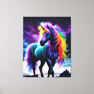 Toile Unicorne foncée avec Mane arc-en-ciel