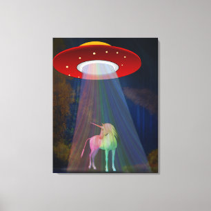 Toile Unicorne sous poutre arc-en-ciel OVNI à la nuit, Z