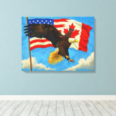 Toile Unité - Drapeau du Canada, Drapeau américain et Ai (Insitu (Plancher de Bois))