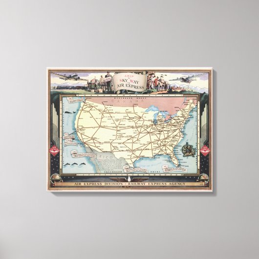 Toile United States Map Ship the Skyway via Air Express (Recto)